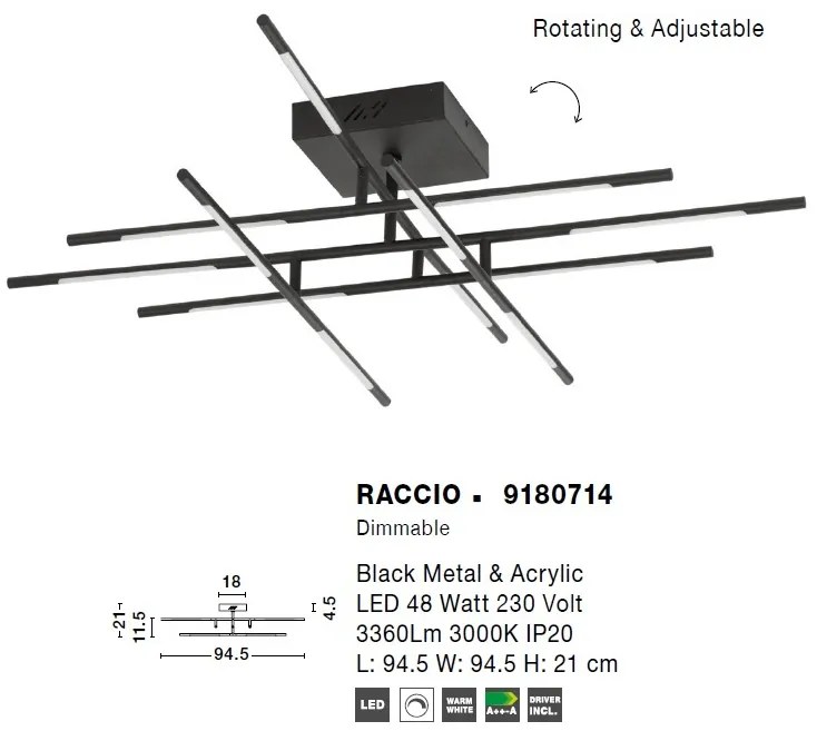 Lustra aplicata LED design modern RACCIO negru