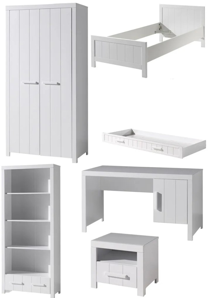 Set Complet Cameră Copii ERIK: Pat 90x200 cm, Dulap 2 Uși, Birou, Bibliotecă, Noptieră și Sertar – Vipack