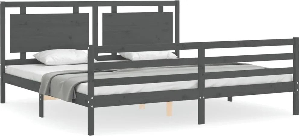 vidaXL Cadru pat cu tăblie 200x200 cm, gri, lemn masiv