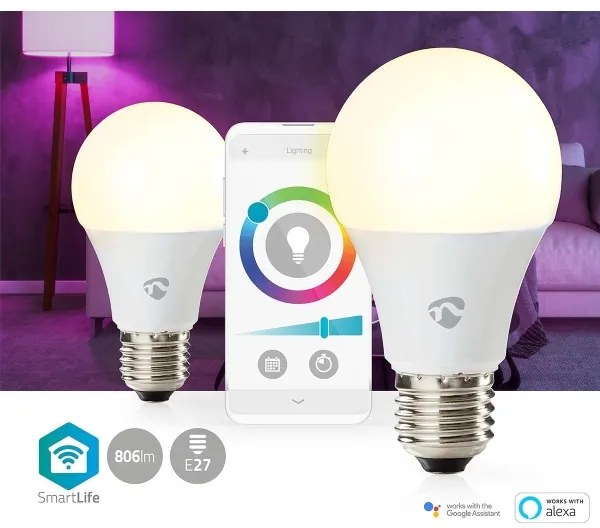 Nedis WIFILRC20E27 - Set 2x LED RGBW E27/9W Wi-Fi stmívatelná žárovka 2700-6500K