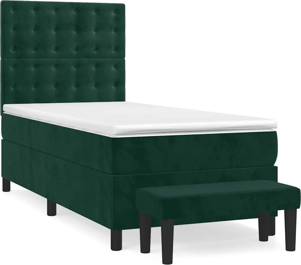 vidaXL Pat box spring cu saltea, verde închis, 80x200 cm, catifea
