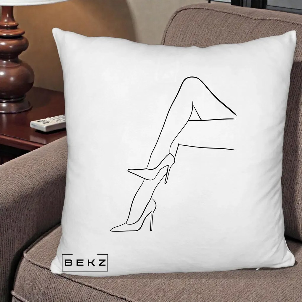 Perna Decorativa Picioare cu Tocuri Line Art, 40x40 cm, Alb Pufos, Husa Detasabila, Perna Inclusa, BEKZ®