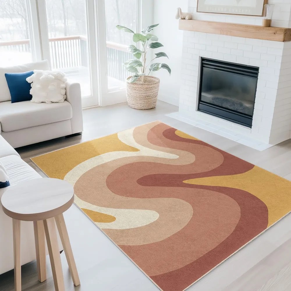 Covor galben ocru-roz prăfuit lavabil 80x150 cm Strawberry Creamsicle – Mila Home