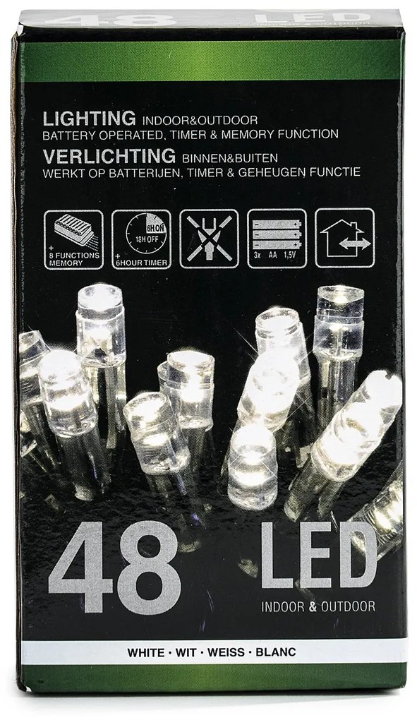 Instalație luminoasă Crăciun, rece albă, 48 LEDuri, 3 m