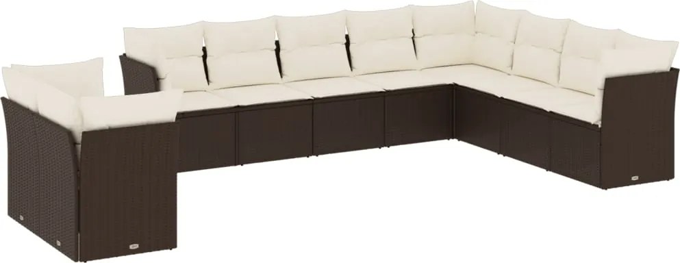 vidaXL Set canapele de grădină cu perne, 10 piese, maro, poliratan