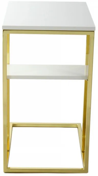 Masuta de cafea dreptunghiulara din metal cu spatiu de depozitare Lucilla 48x35x60 cm alba/aurie