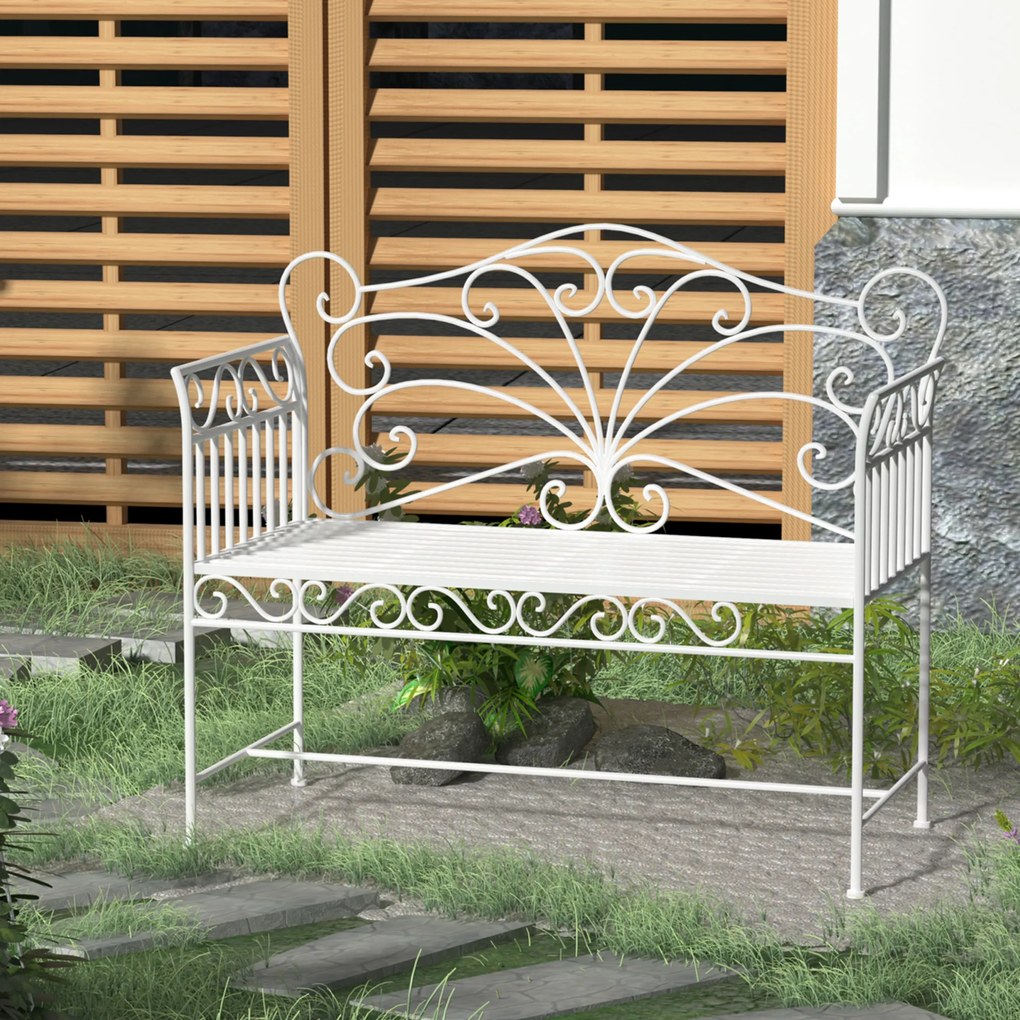 Bancuta cu 2 Locuri pentru Gradina Outsunny, Fier, Alb, 109.5x51x95.5cm | Aosom Romania