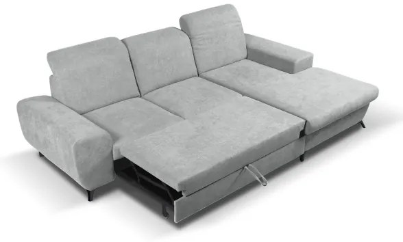 Colțar extensibil ALTA, tapițat, cu spațiu de depozitare, tip L, partea dreaptă, gri