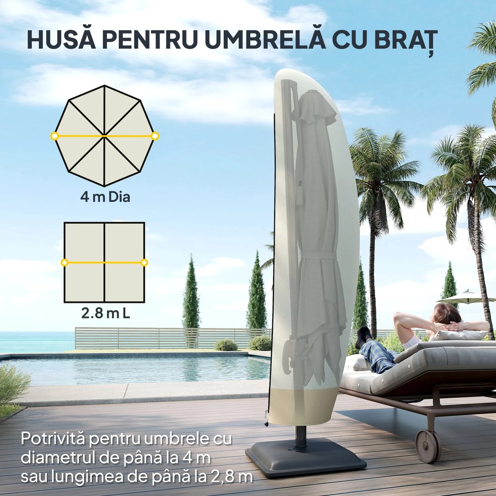 Outsunny Husă pentru Umbrelă de Grădină Impermeabilă cu Fermoar si Șnur din Țesătură, 220x56x56 cm, Bej și Cafeniu | Aosom Romania
