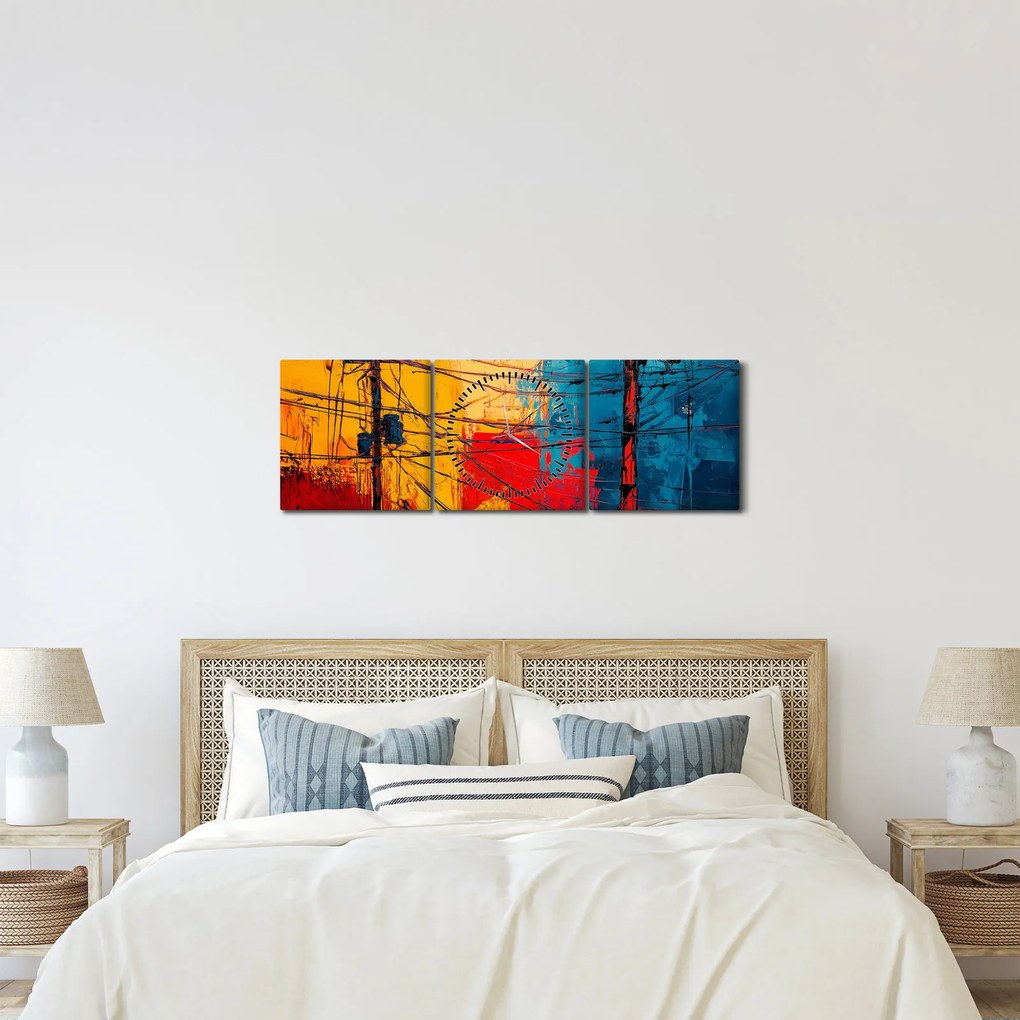 Tablou - Linii electrice abstracte (cu ceas) (90x30 cm)