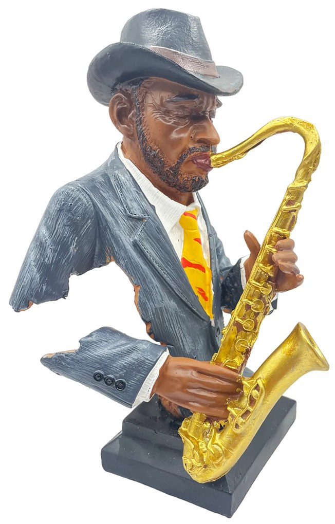 Statueta Saxofonist, Charlie, Gri, 24cm