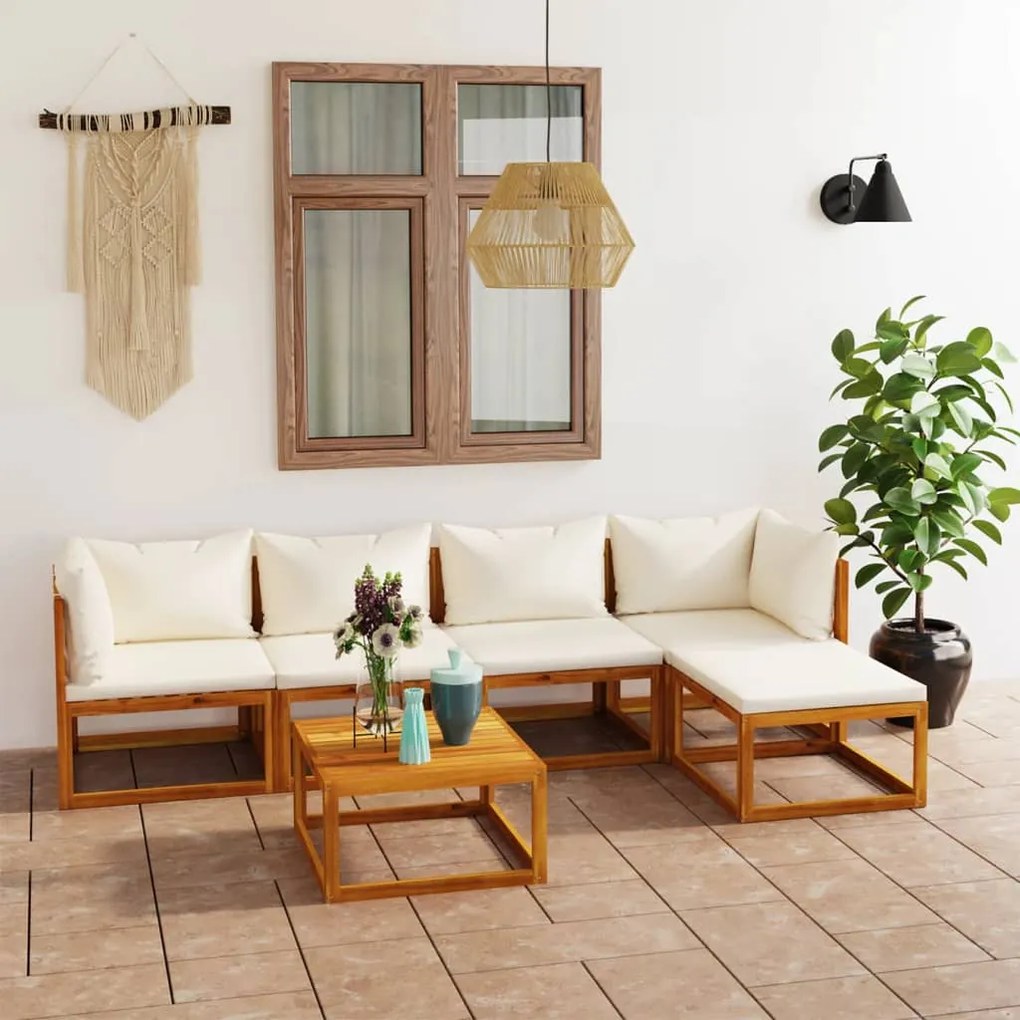 3057655 vidaXL Set mobilier grădină cu perne, 6 piese, crem, lemn masiv acacia