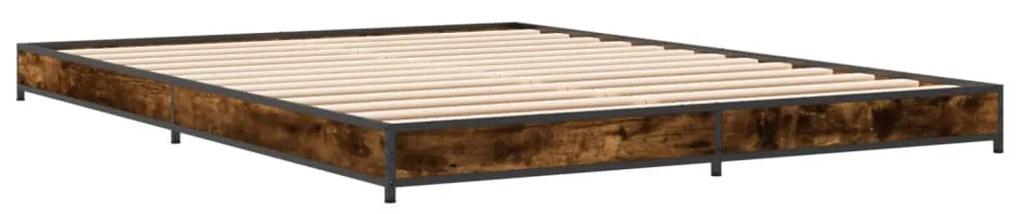 845163 vidaXL Cadru de pat, stejar afumat 135x190 cm lemn prelucrat și metal