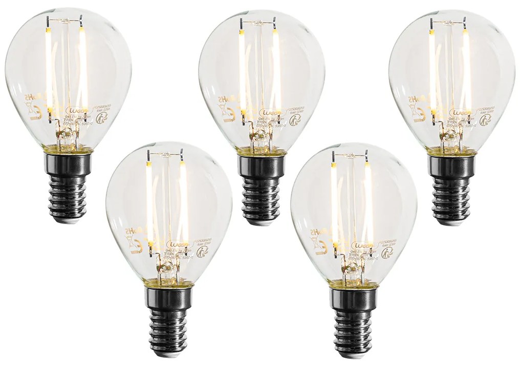 Set de 5 becuri LED E14 reglabile P45 transparente 3W 250 lm 2700K