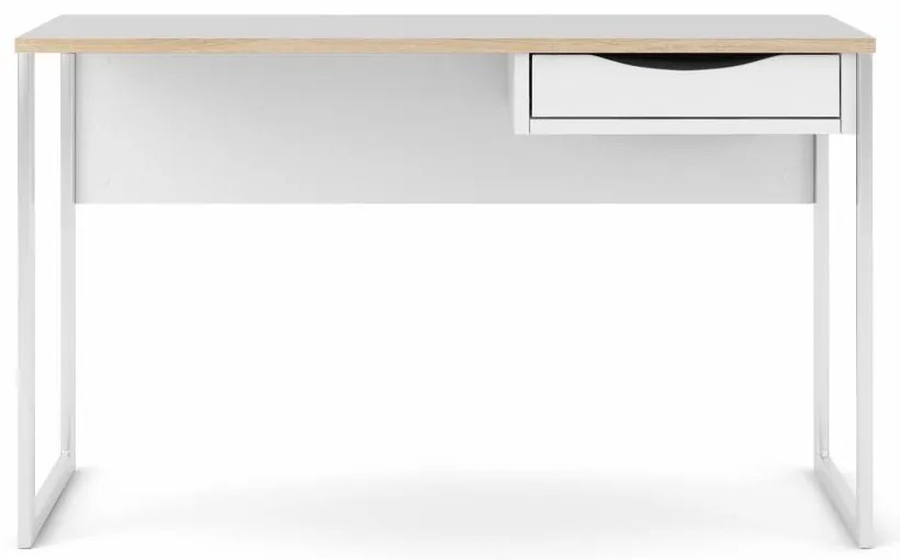 Birou alb EFREM PLUS 512 cu 1 sertar si blat cu decor stejar