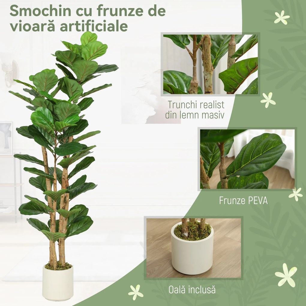 HOMCOM Plantă Artificială Ficus Lyrata 150 cm - Verde | Aosom Romania