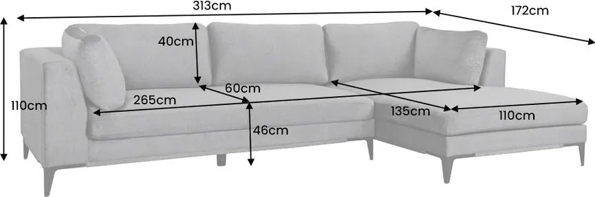 Coltar cu sezlong dreapta, Catifea taupe, SIGNUM 315cm