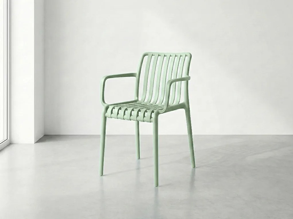 Set de gradina TREGO ISLAND - 4 scaune cu brate si masa rotunda ø 90 cm, verde