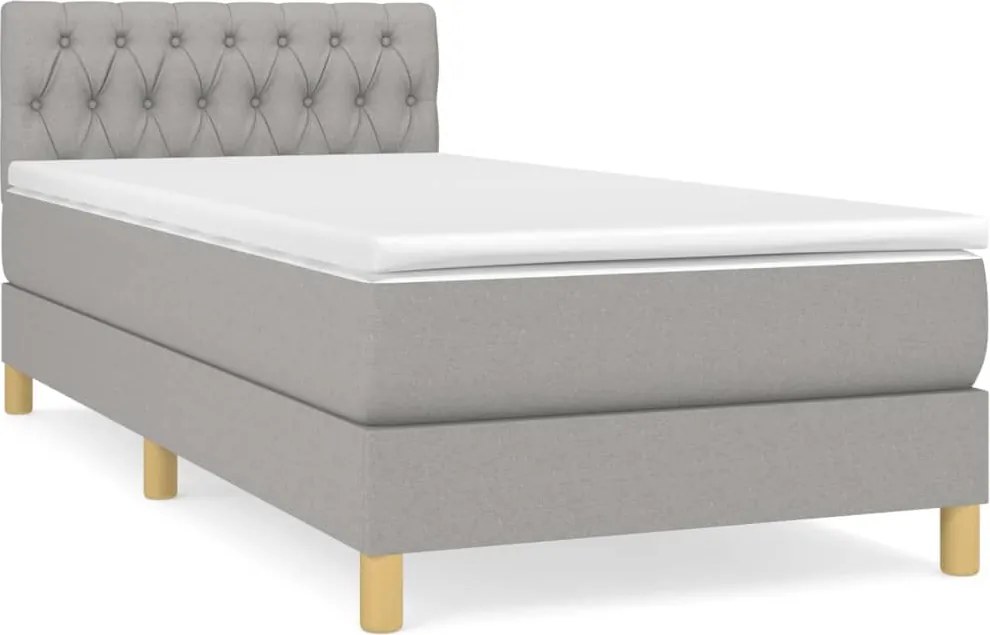 vidaXL Pat box spring cu saltea, gri deschis, 90x190 cm, textil