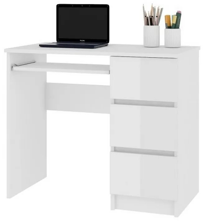 Expedo Birou KORDA A-6, 90x77x50, alb/negru luciu, dreapta