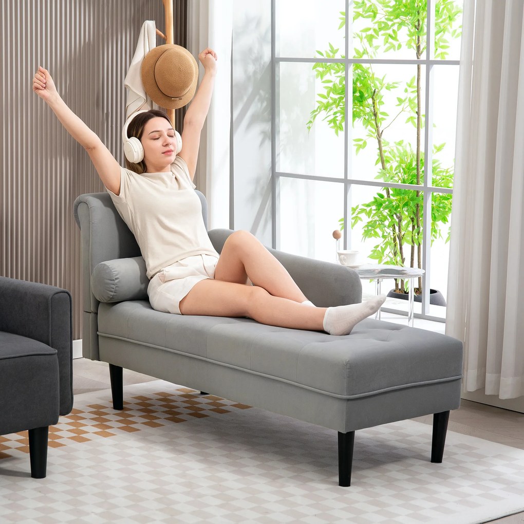 HOMCOM Canapea Chaise Longue cu tapițerie cu efect de catifea, gri | Aosom Romania