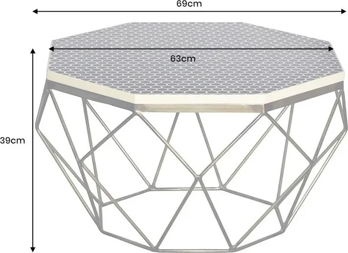 Masuta de cafea rotunda, Mozaic incrustat, Alb-Negru, DIAMOND BONE INLAY 70cm