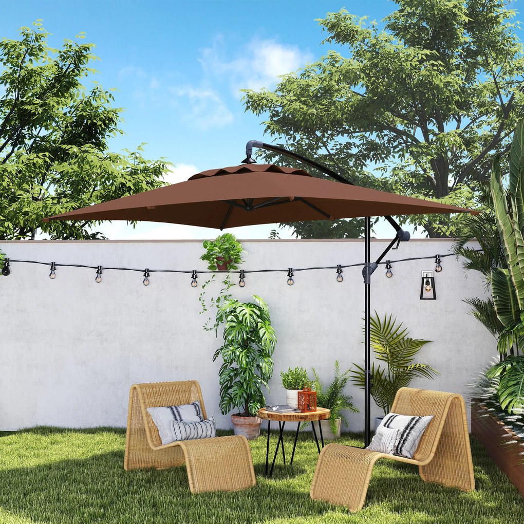 Outsunny Umbrelă Suspendată cu Orificii de Ventilaţie, Bază în Cruce şi Manivelă, 3x2 m, Maro | Aosom Romania