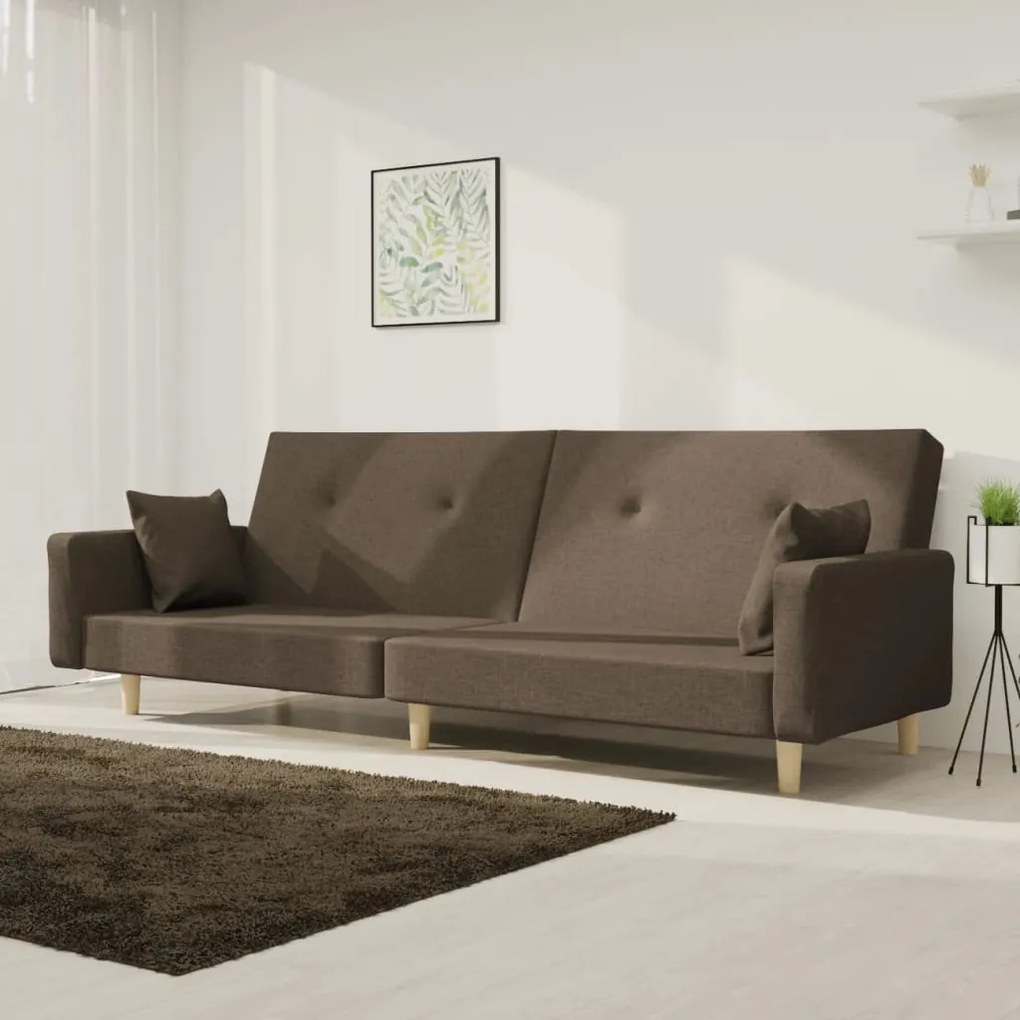 337330 vidaXL Canapea extensibilă cu 2 locuri, 2 perne, gri taupe, textil