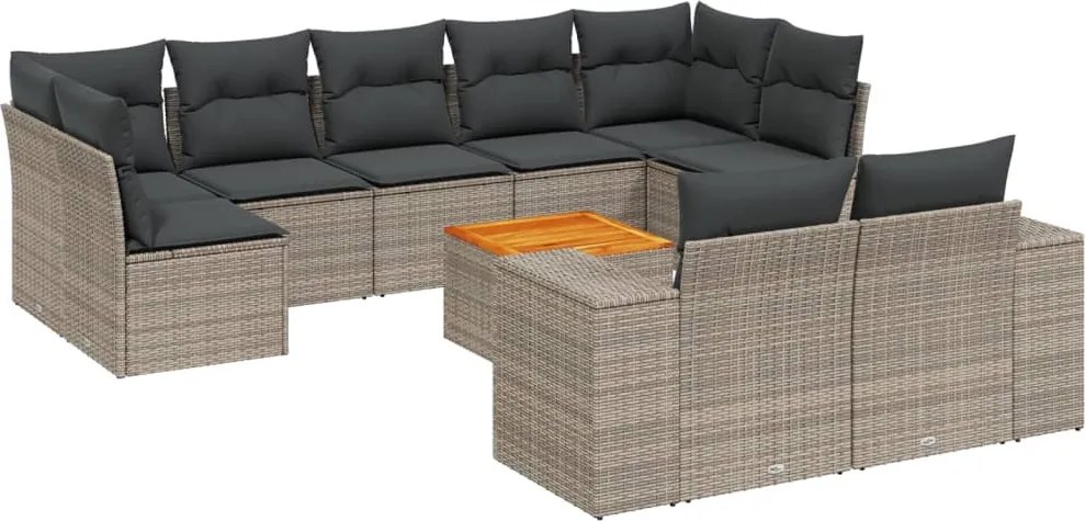 vidaXL Set mobilier de grădină cu perne, 10 piese, gri, poliratan