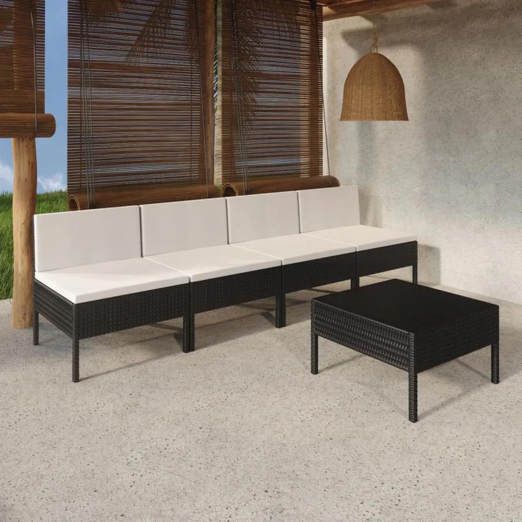 3094324 vidaXL Set mobilier de grădină cu perne, 5 piese, negru, poliratan