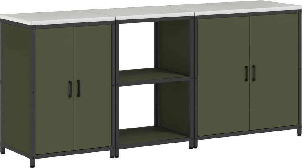 vidaXL Set de depozitare pentru bucătărie cu raft 3 pcs Verde măsliniu