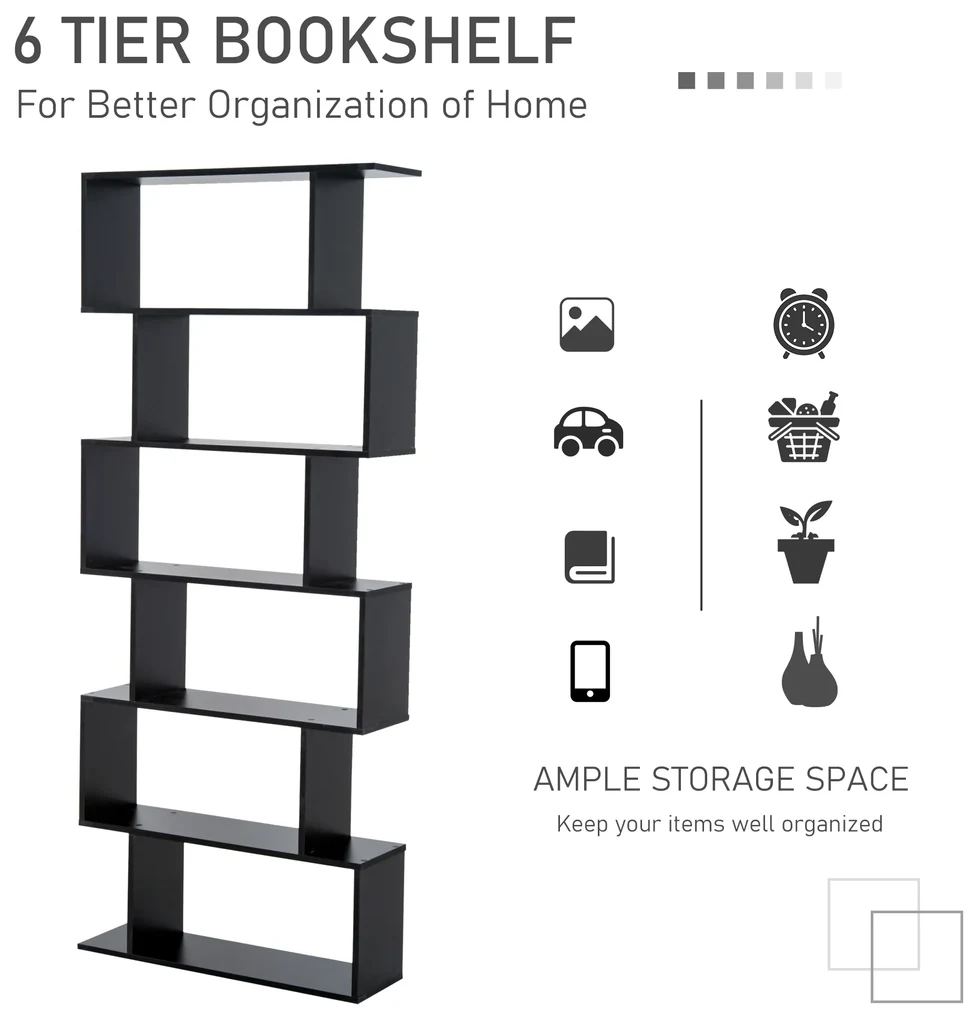 HOMCOM Bibliotecă din Lemn, Design Modern cu 6 Rafturi, 80x23x192 cm, Negru | Aosom Romania