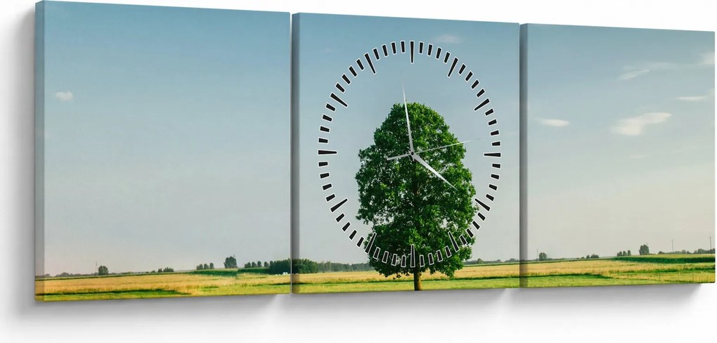 Tablu - Copac în luncă (cu ceas) (90x30 cm)