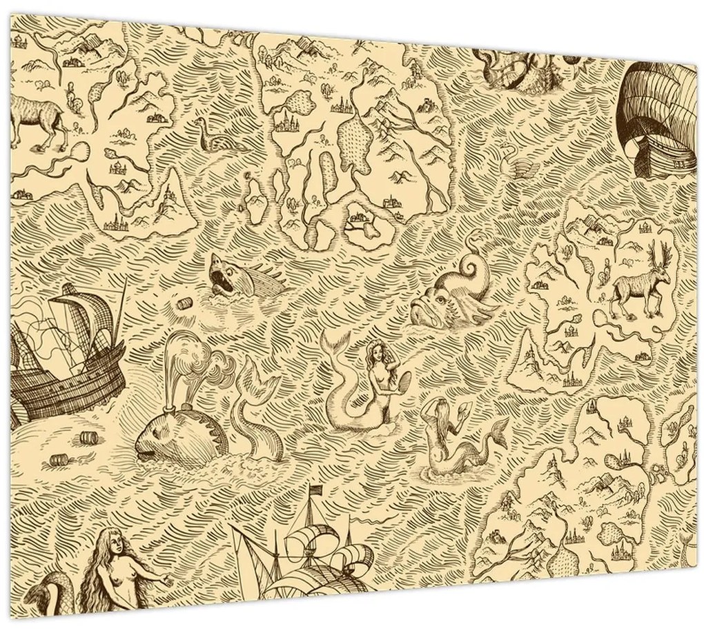 Tablou - Harta de epocă, ilustrații (70x50 cm)