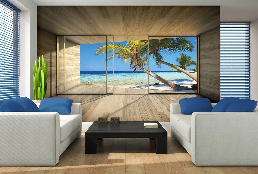 Fototapet - Privire spre ocean și palmieri (152,5x104 cm)