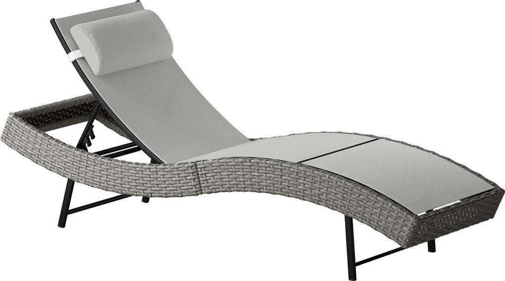 Outsunny Șezlong din PE-rattan, formă în S, șezlong de grădină cu spătar reglabil în 5 poziții, pernă pentru cap, respirabil, rezistent la UV | Aosom Romania