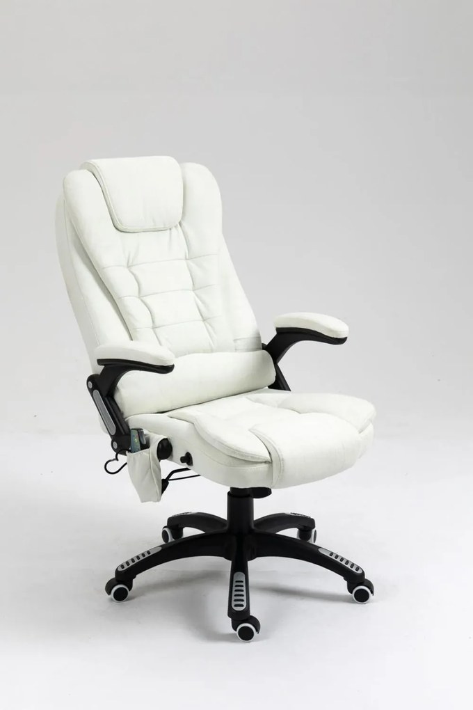 RESIGILAT- Scaun directorial cu Masaj si Incalzire, 8 puncte de masaj, Material Textil, Alb
