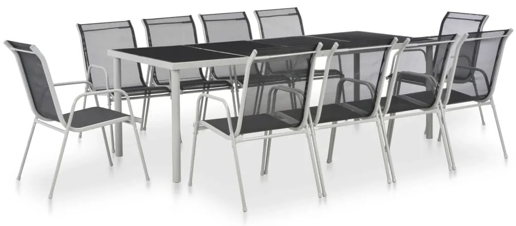 44706 vidaXL Set mobilier de exterior, 11 piese, negru, oțel și textilenă