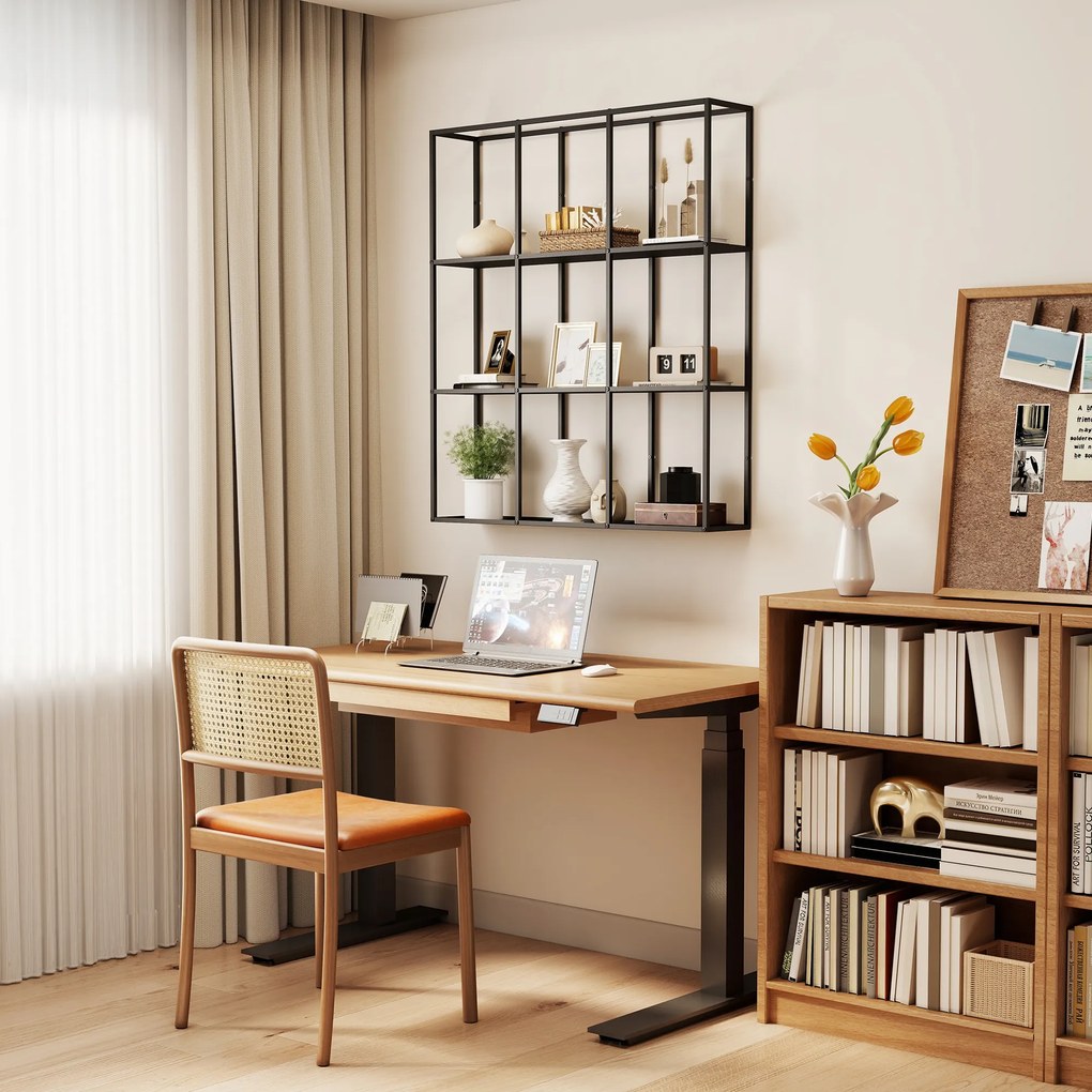 HOMCOM Etajeră de perete industrială 9 compartimente, etajeră modulară din metal pentru obiecte de colecție, 87,5x18x100cm Negru | Aosom Romania