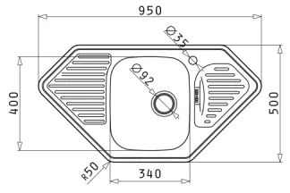 Pyramis 108760801 - Chiuvetă de bucătărie MEDUSA CORNER 95 x 50 cm