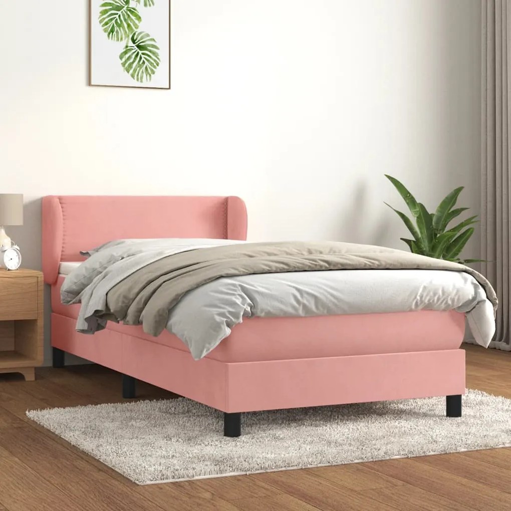 3127402 vidaXL Pat box spring cu saltea, roz, 80x200 cm, catifea