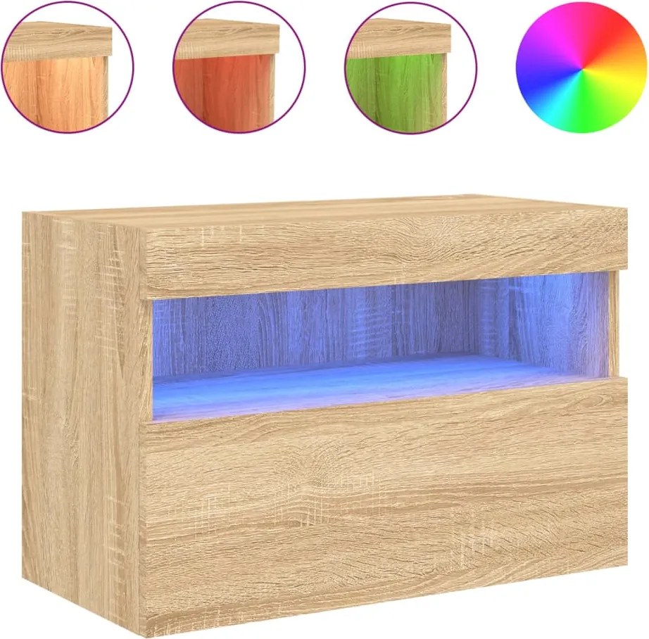 vidaXL Comodă TV de perete cu lumini LED, stejar sonoma, 60x30x40 cm