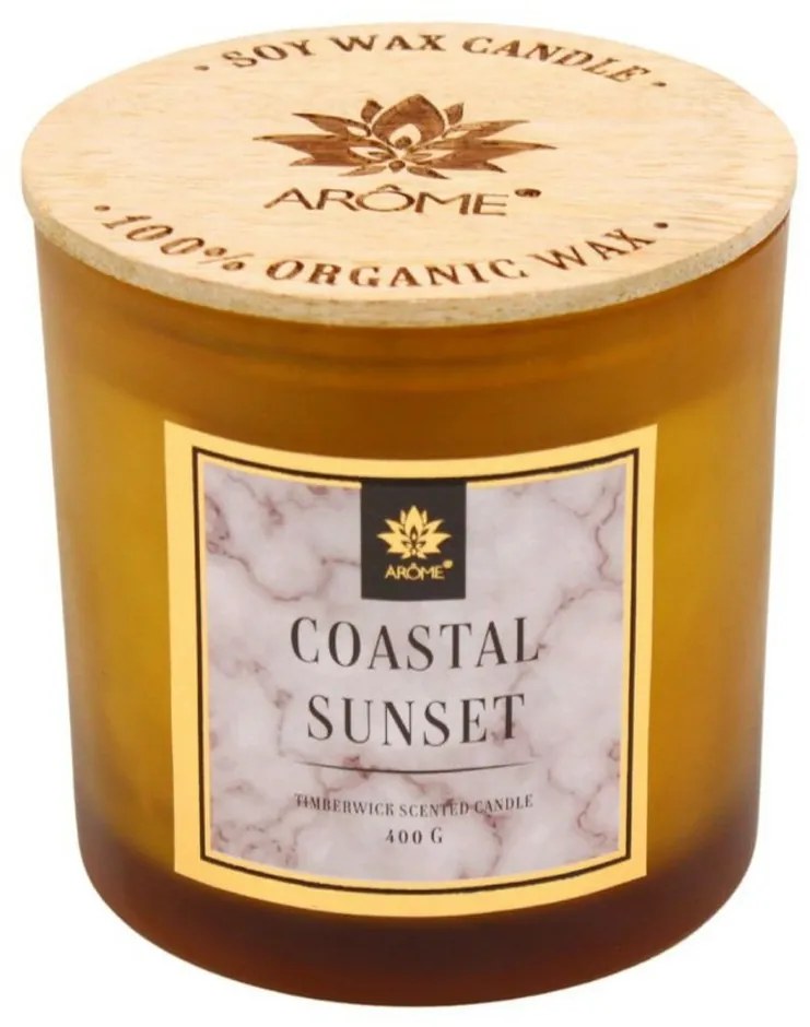 Arome Soy Candle Coastal Sunset 400 g cu fitil dinlemn și capac