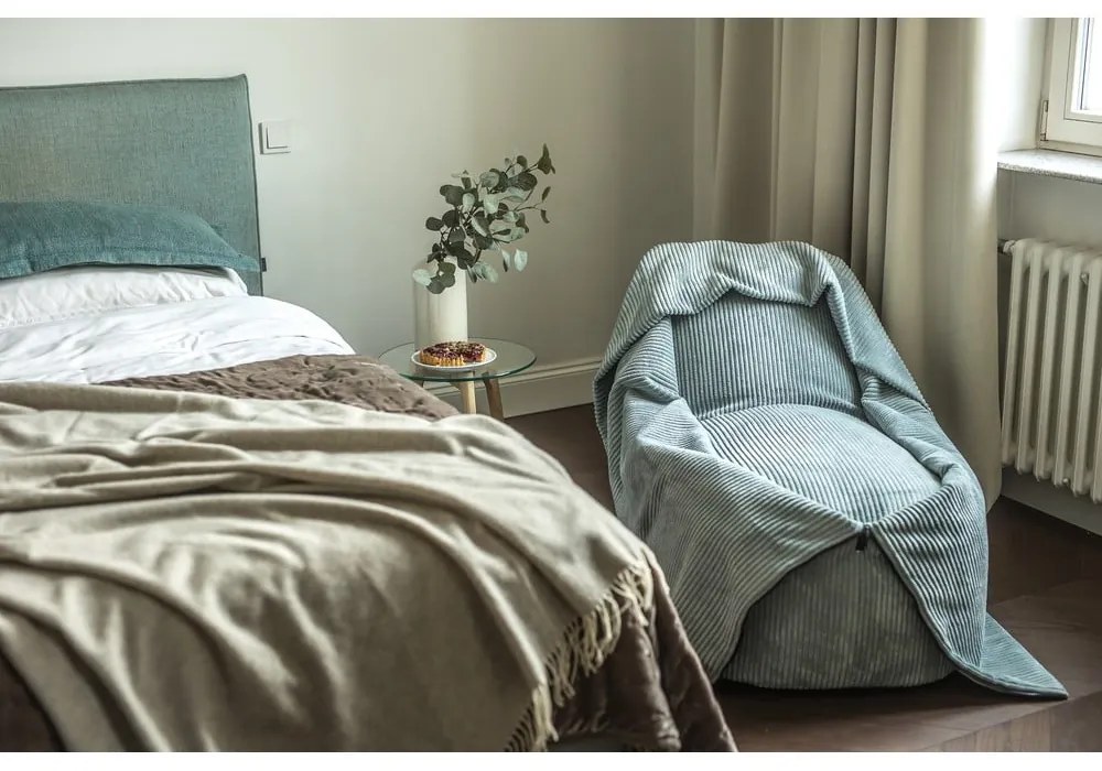 Fotoliu puf pentru copii gri deschis cu tapițerie din catifea reiată Cocoon 80 – SLOWDOWN