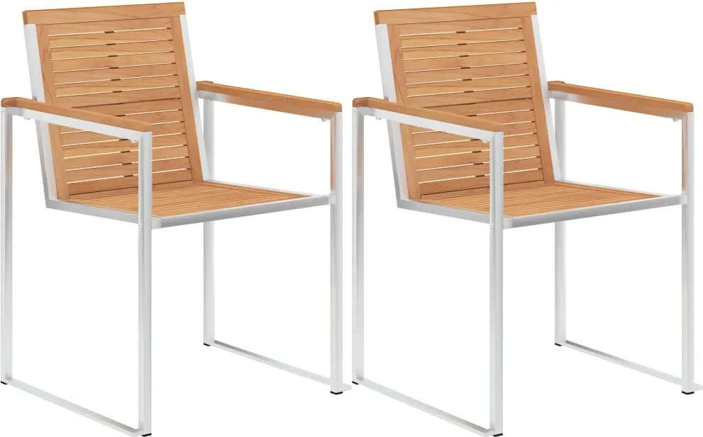 vidaXL Scaune de grădină, 2 buc., lemn masiv de tec și oțel inoxidabil