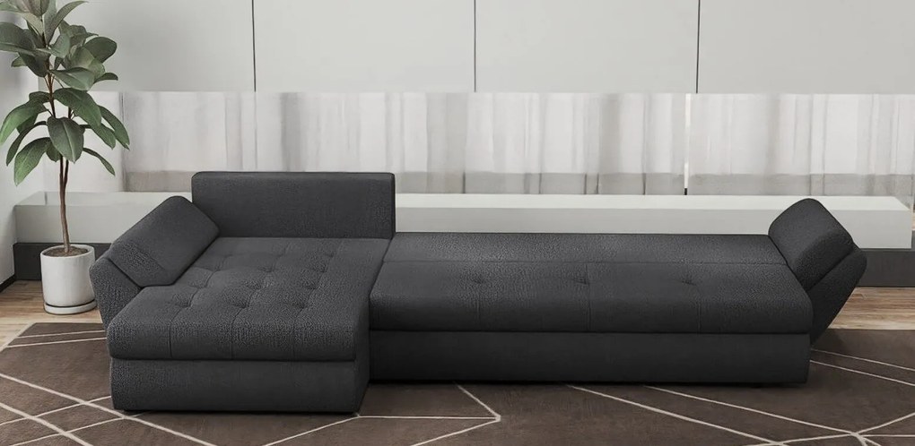 Colțar extensibil dumonde cu ladă de depozitare si sezut confortabil din spuma high-density, Loana XL Enjoy Grafit II 335x185 cm