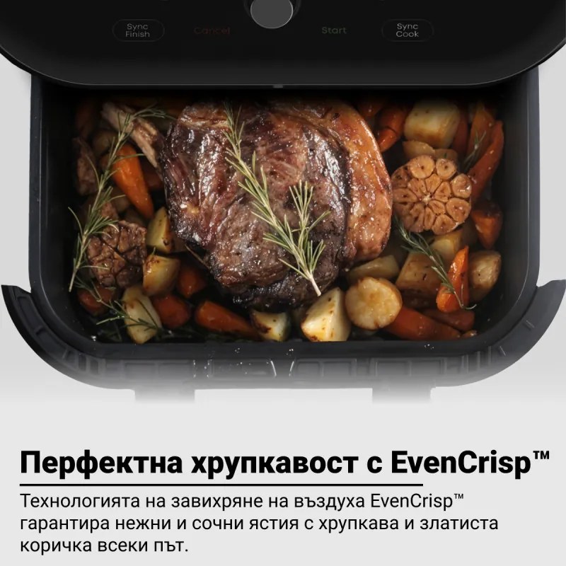 Friteuza cu aer cald Instant Pot Vortex Plus VersaZone ClearCook 140410001, 2 zone, 1700W, 8.5L, 6 programe, SyncCook, SyncFinish, Negru/Gri
