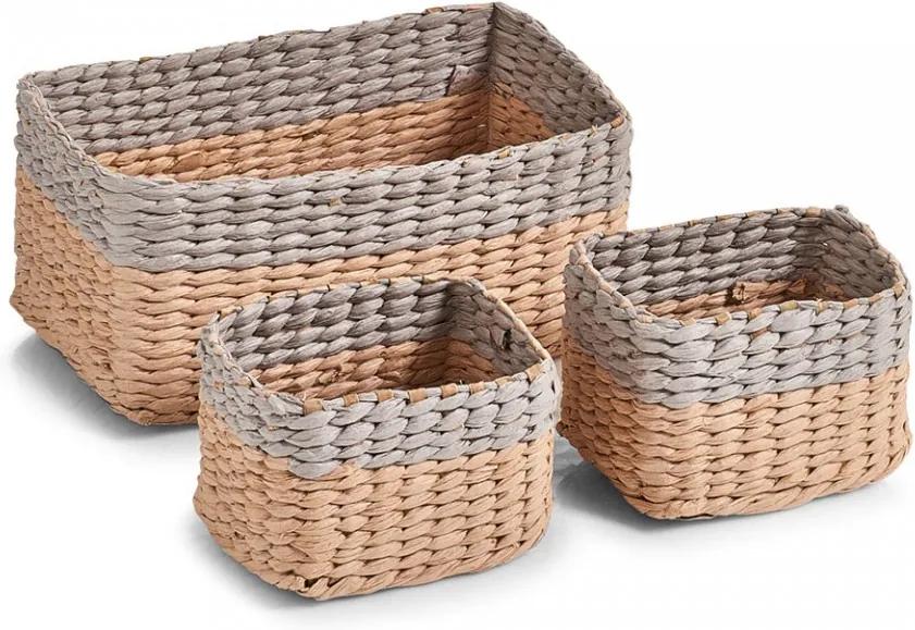Set 3 cosuri maro/gri din hartie Mesh Storage Baskets Gray Zeller