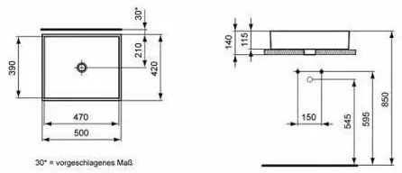 Lavoar pe blat Ideal Standard Strada 50x42 cm K077601