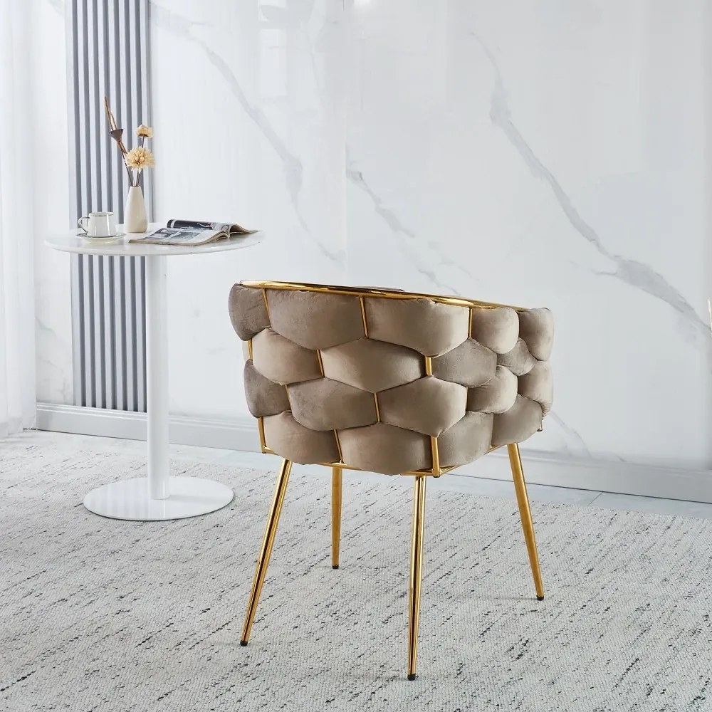 RESIGILAT- Scaun dining, tapiterie catifea, cadru metalic auriu, Maro Gri